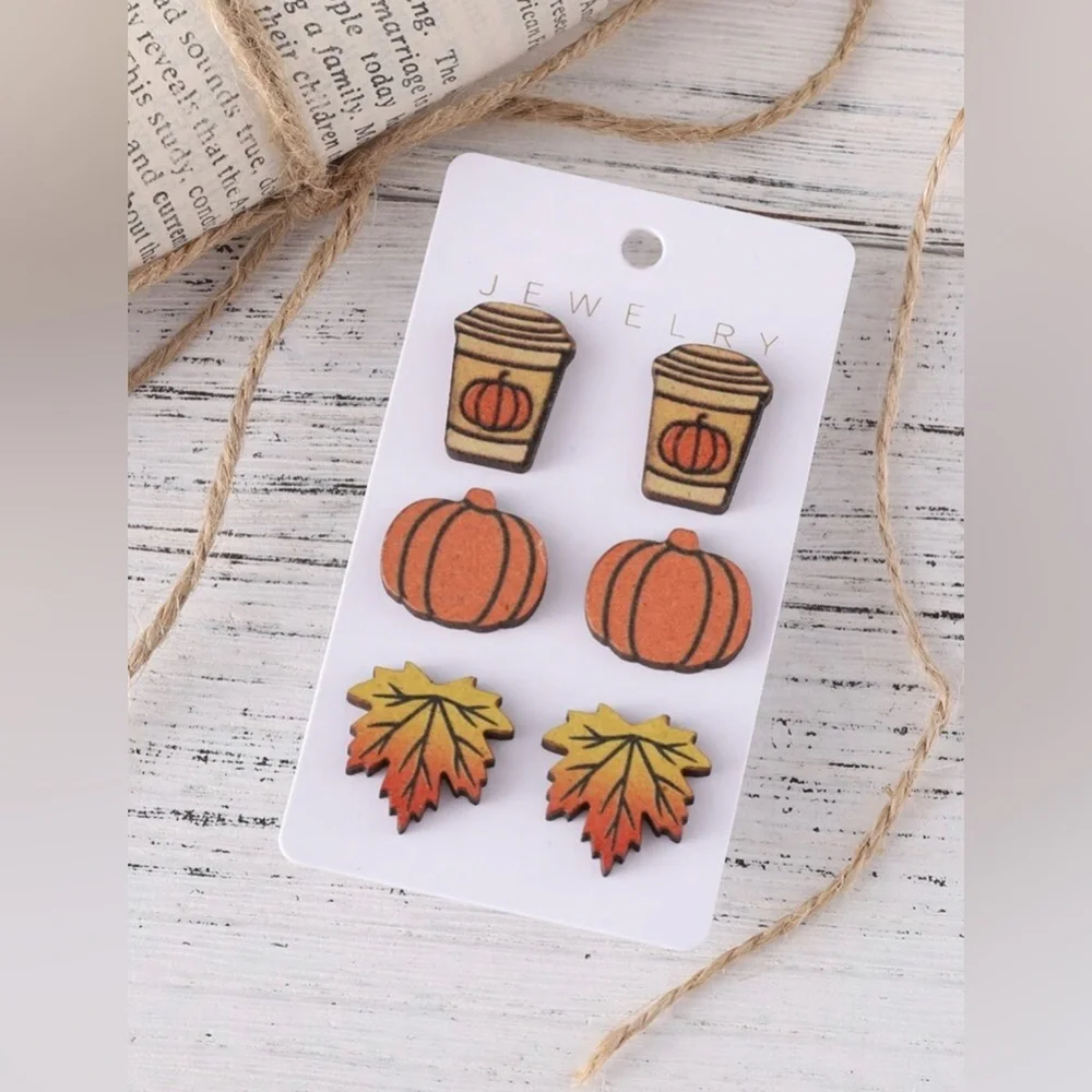 💖5 items for $25 Sale!💖 3 pairs/sets Fall Themed Stud Earrings - Picture 2 of 5